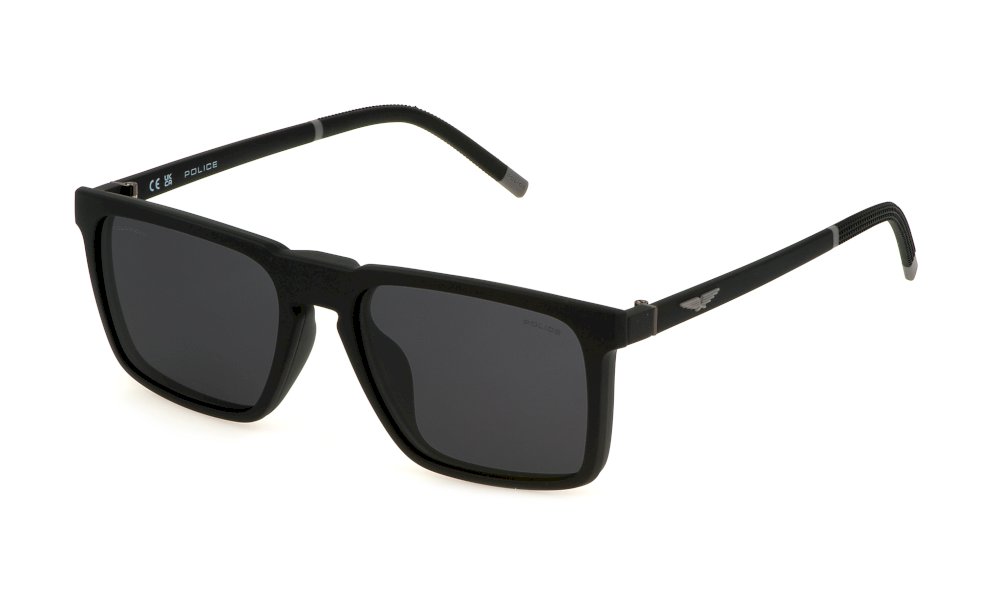 Police Solstice Lite UPLL75 U28P matte black clip-on eyeglasses 54mm front detail