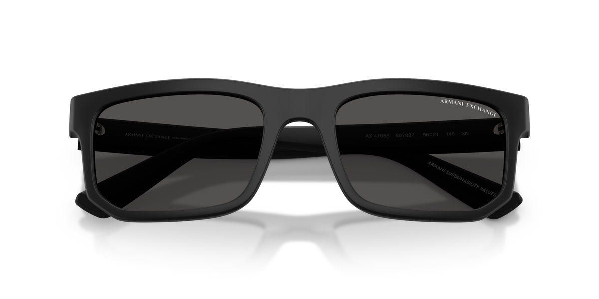 Armani Exchange AX4165S 807887 matte black sunglasses 56mm folded view