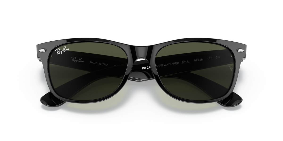 Ray-Ban New Wayfarer RB2132 901L black sunglasses 55mm folded view