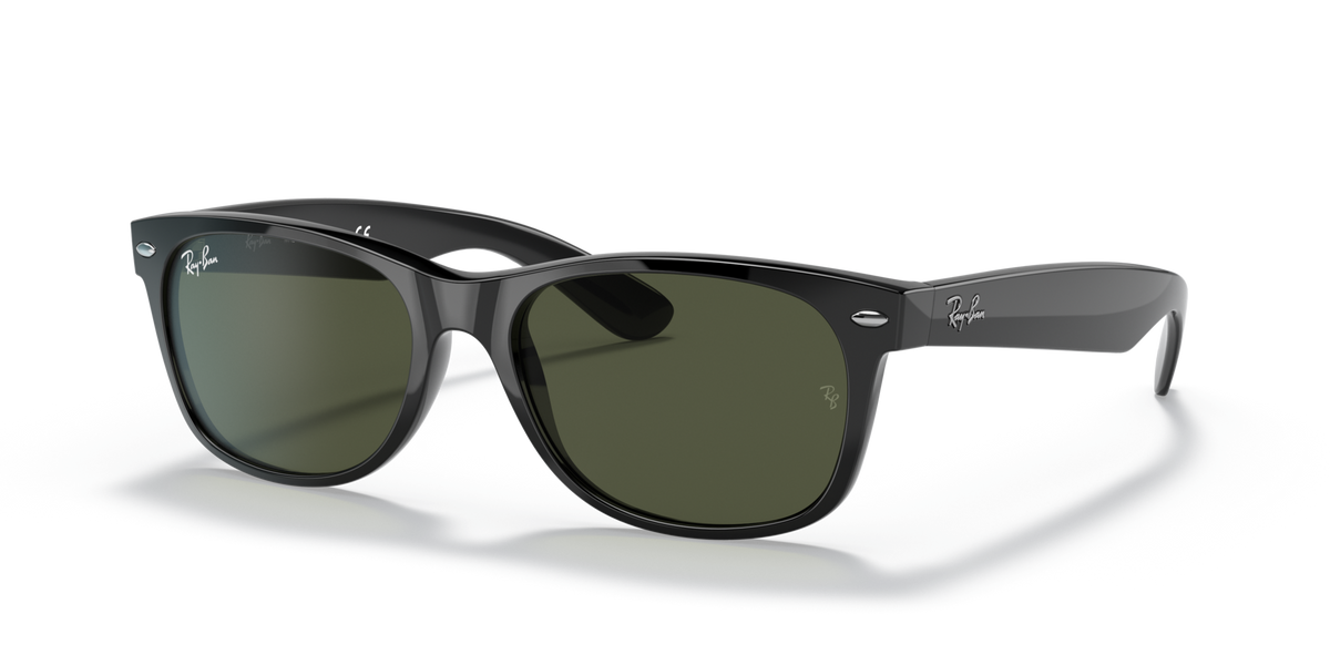 Ray-Ban New Wayfarer RB2132 901L black sunglasses 55mm angled view