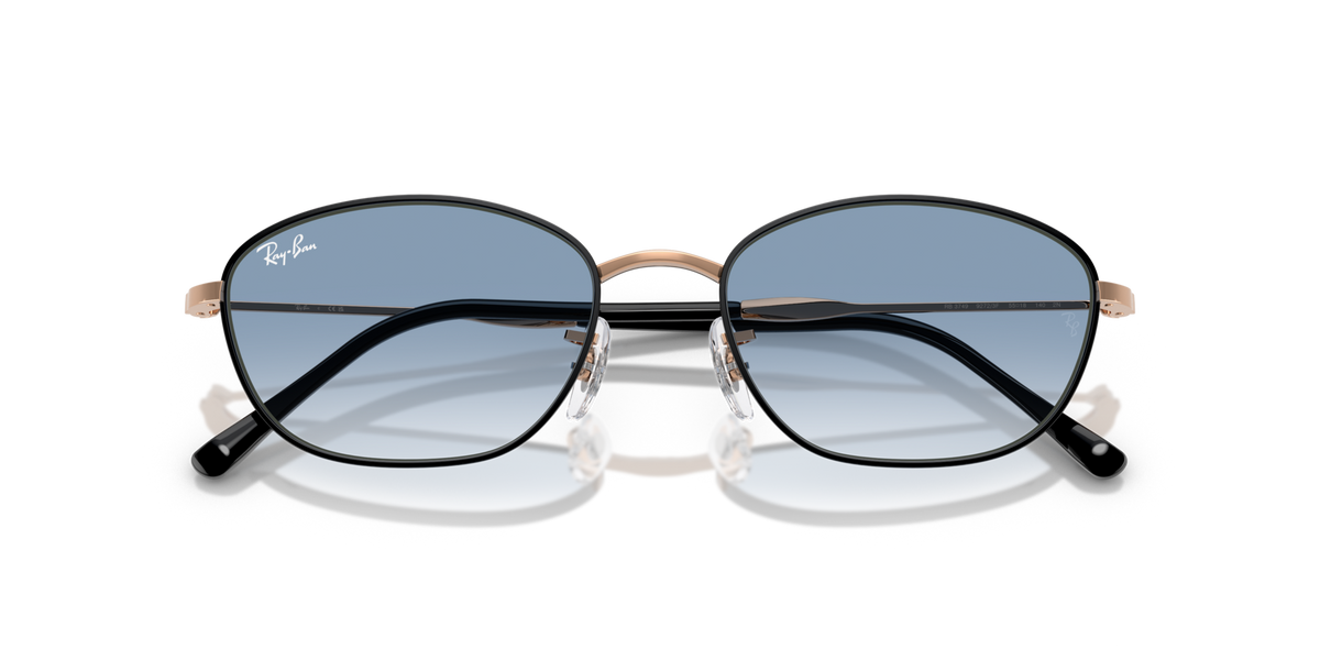 Ray-Ban RB3749 92723F black on rose gold sunglasses 55mm folded view