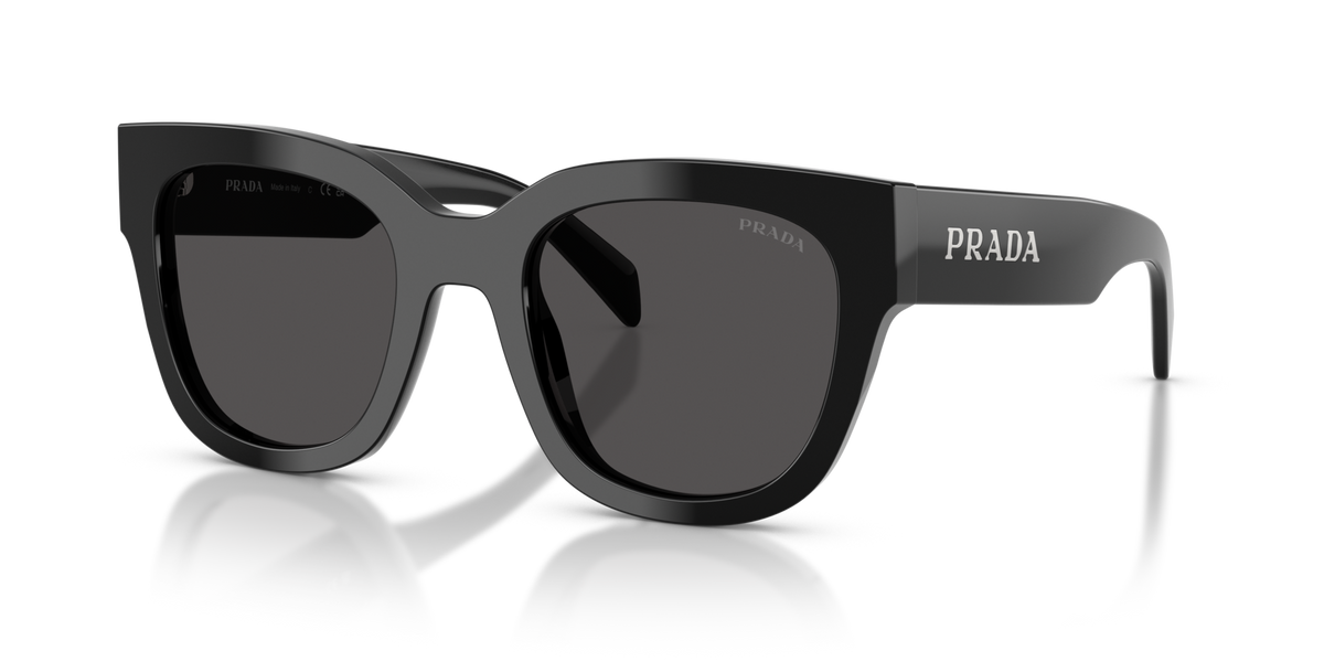 Prada PRC04S 16K08Z black sunglasses 52mm angled view