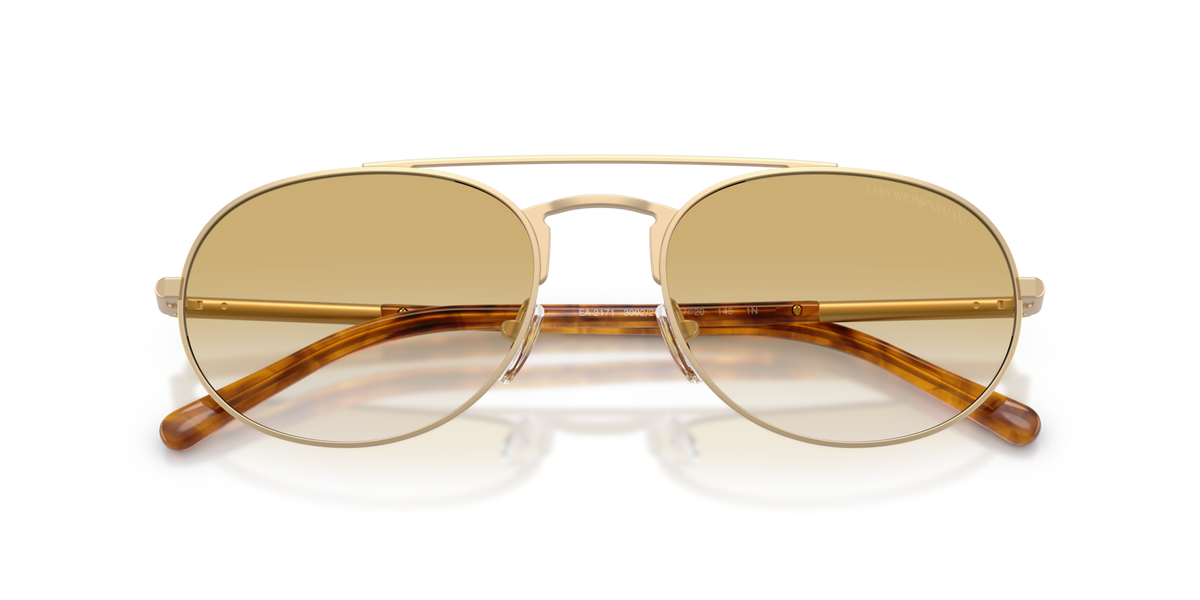 Emporio Armani EA2171 30022Q matte pale gold sunglasses 57mm folded view