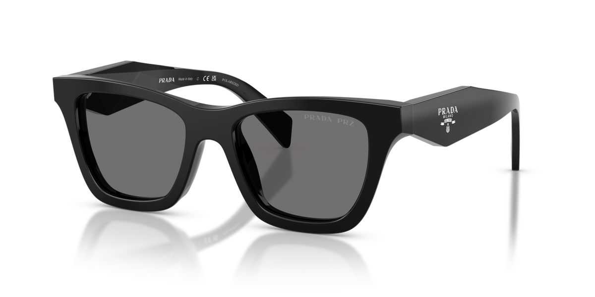 Prada PRC07S 16K90T black sunglasses 51mm angled view