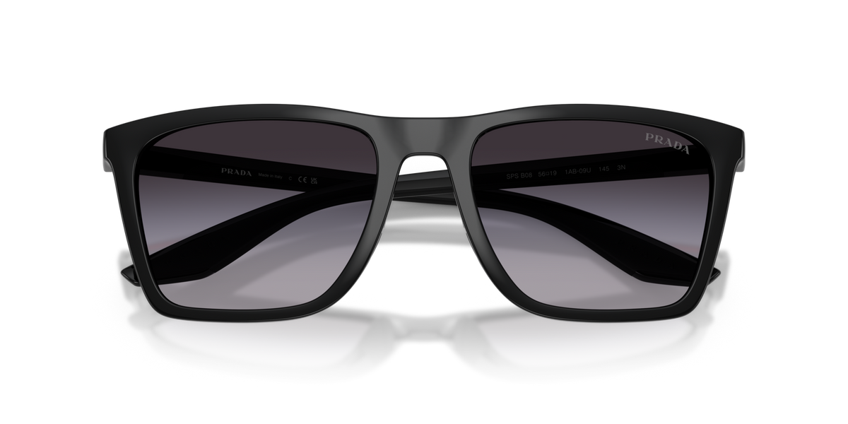 Prada Linea Rossa PSB08S 1AB09U black sunglasses 56mm folded view