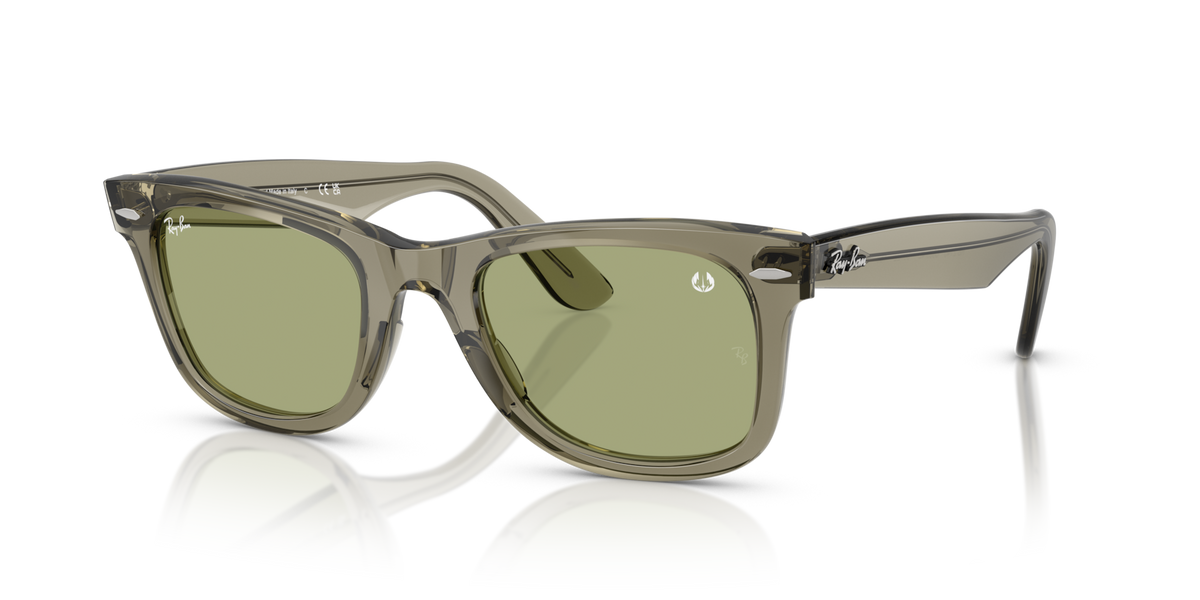 Ray-Ban RB2140 68694E transparent green sunglasses 50mm angled view