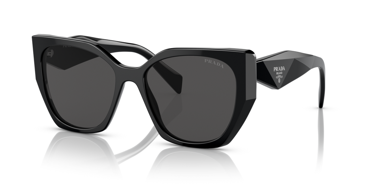 Prada PR19ZS 1AB5S0 black sunglasses 55mm angled view
