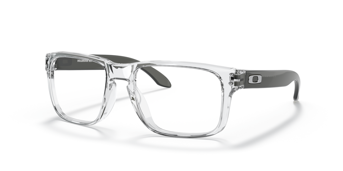 Oakley OX8156 03 polished clear eyeglasses 54mm angled view