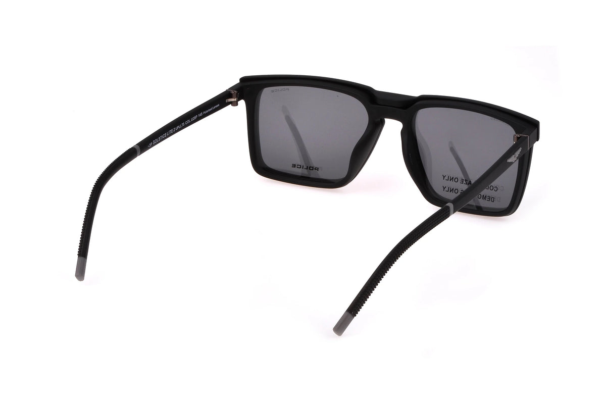 Police Solstice Lite UPLL75 U28P matte black clip-on eyeglasses 54mm side view