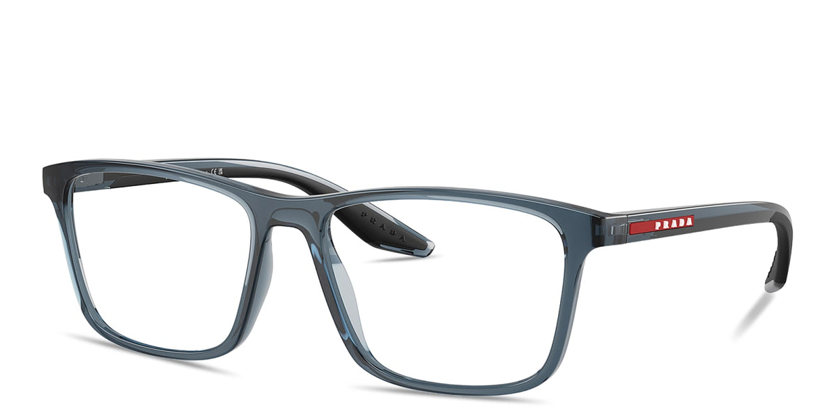 Prada Linea Rossa PS01QV CZH1O1 transparent azure eyeglasses 56mm angled view
