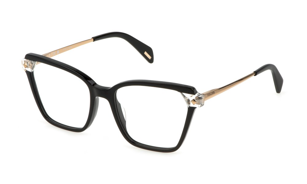 Police VPLL28 0700 shiny black eyeglasses 53mm front view