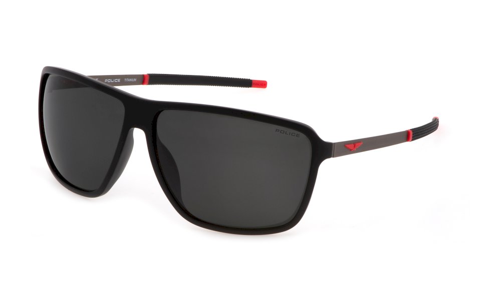 Police SPLL15 U28P matte black polarized sunglasses 65mm front detail