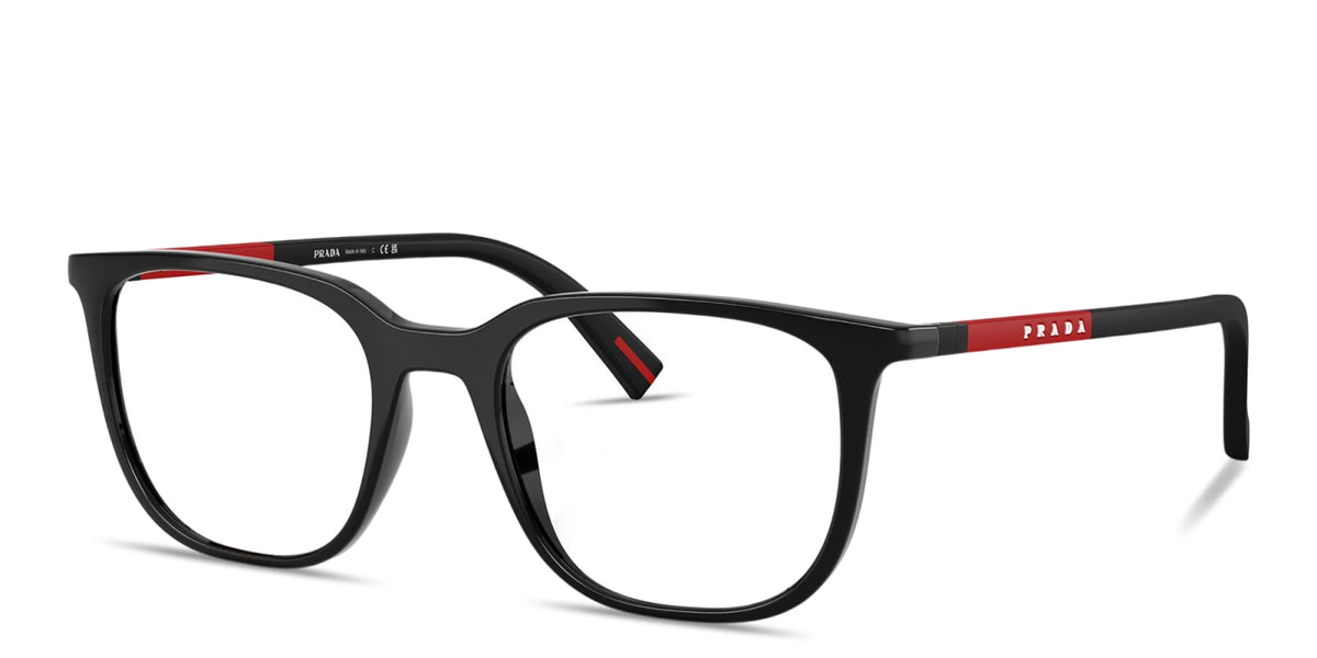 Prada Linea Rossa PS04RV 1AB1O1 black eyeglasses 50mm angled view