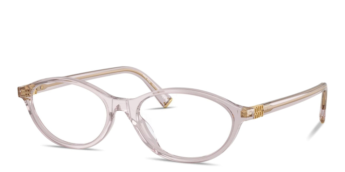 Miu Miu MU09XV 12W1O1 transparent mauve eyeglasses 53mm angled view