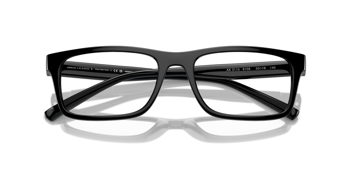 Armani Exchange AX3115 8158 shiny black eyeglasses 55mm folded view