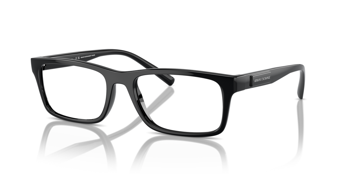 Armani Exchange AX3115 8158 shiny black eyeglasses 55mm angled view