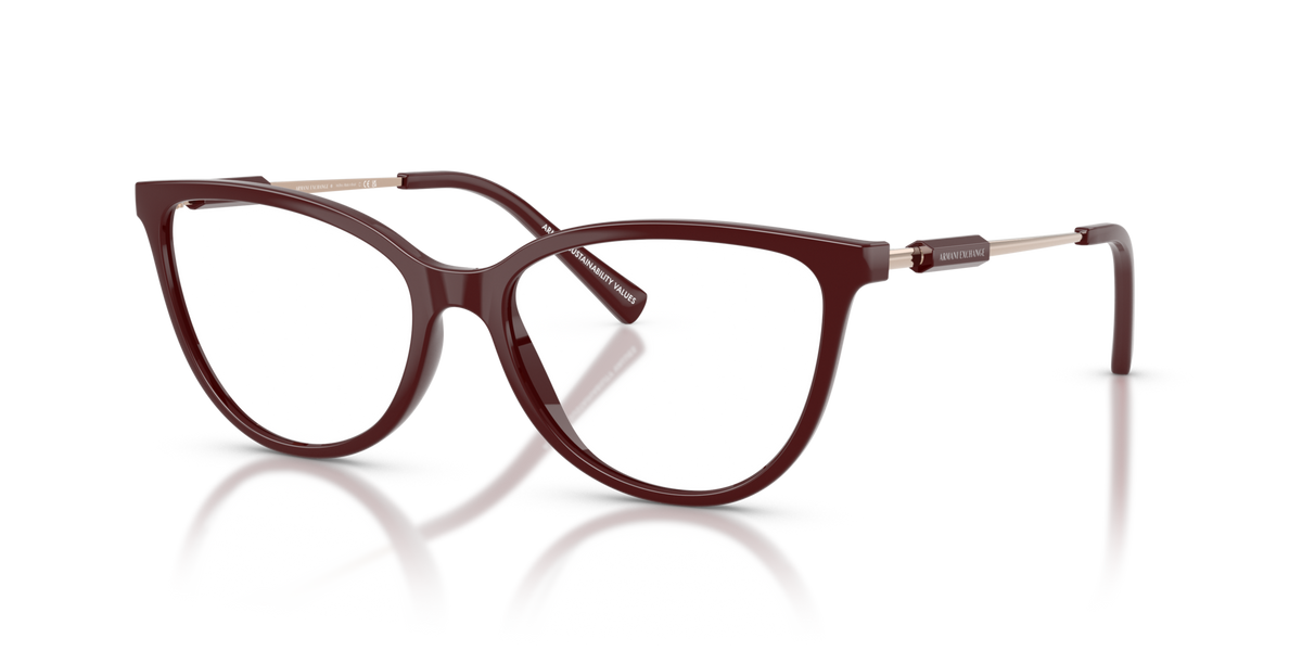 Armani Exchange AX3128 8383 shiny bordeaux eyeglasses 54mm angled view