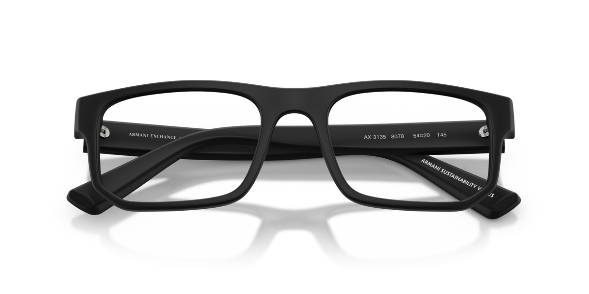 Armani Exchange AX3135 8078 matte black eyeglasses 54mm folded view