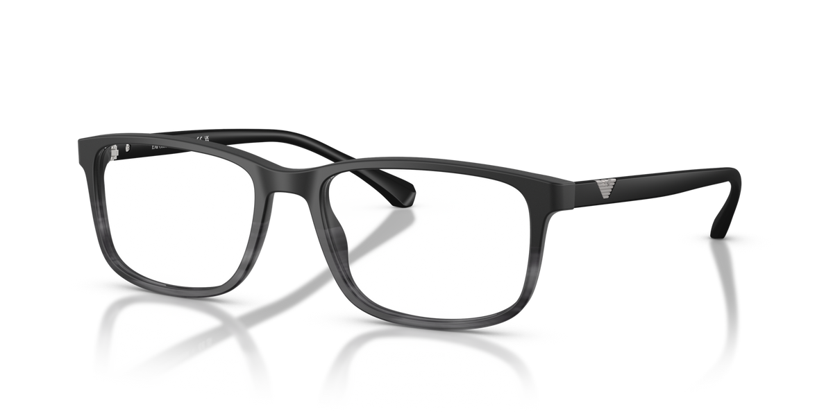 Emporio Armani EA3098 5566 matte black striped grey eyeglasses 53mm angled view