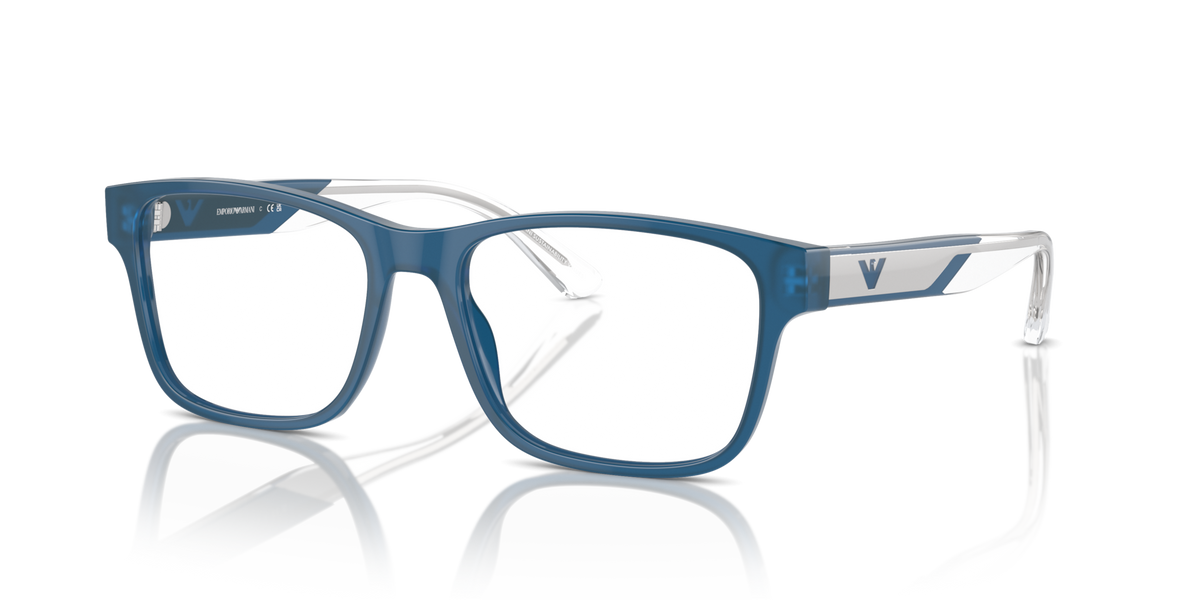 Emporio Armani EA3239 6092 shiny opaline blue eyeglasses 53mm angled view