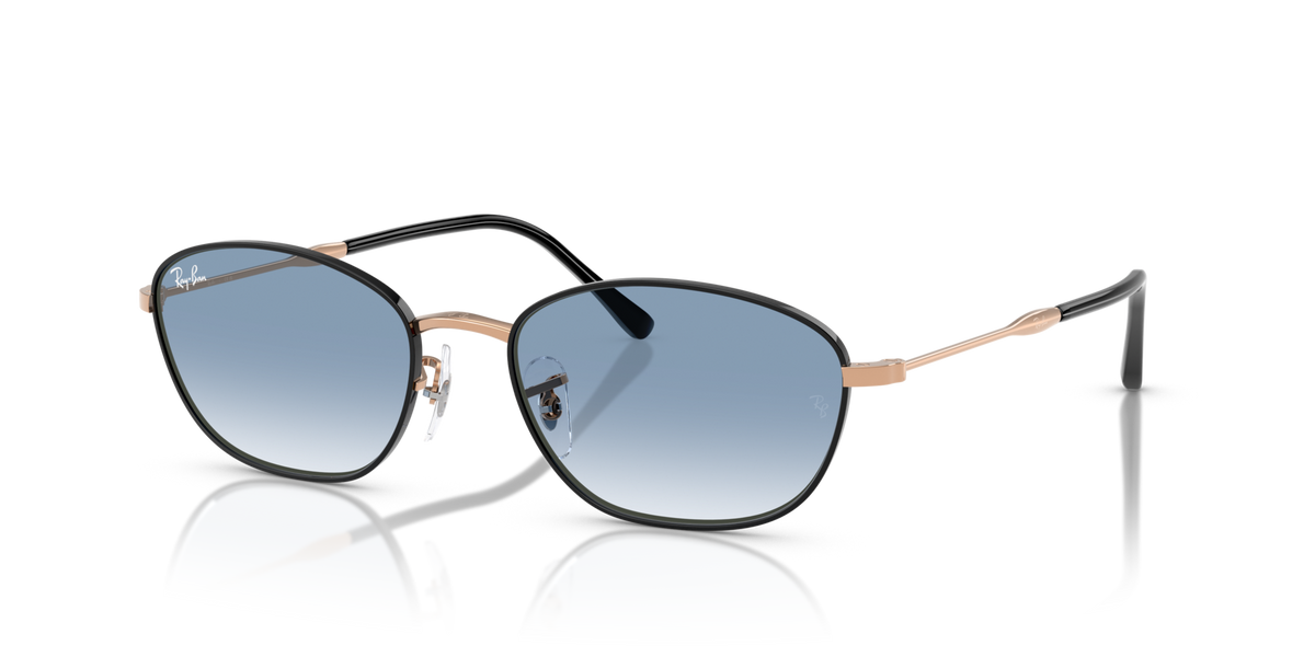 Ray-Ban RB3749 92723F black on rose gold sunglasses 55mm angled view