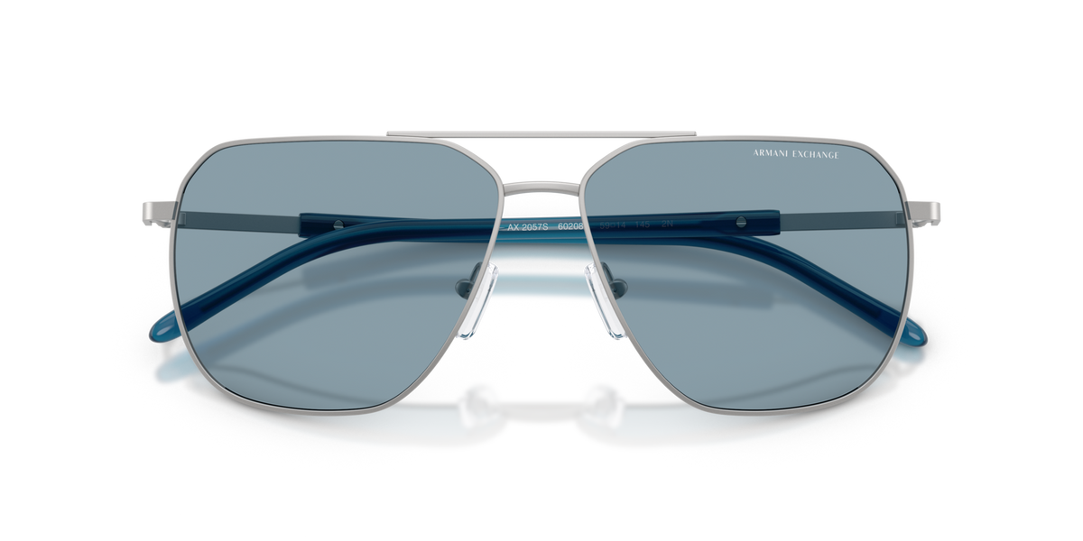 Armani Exchange AX2057S 602080 matte silver sunglasses 59mm folded view