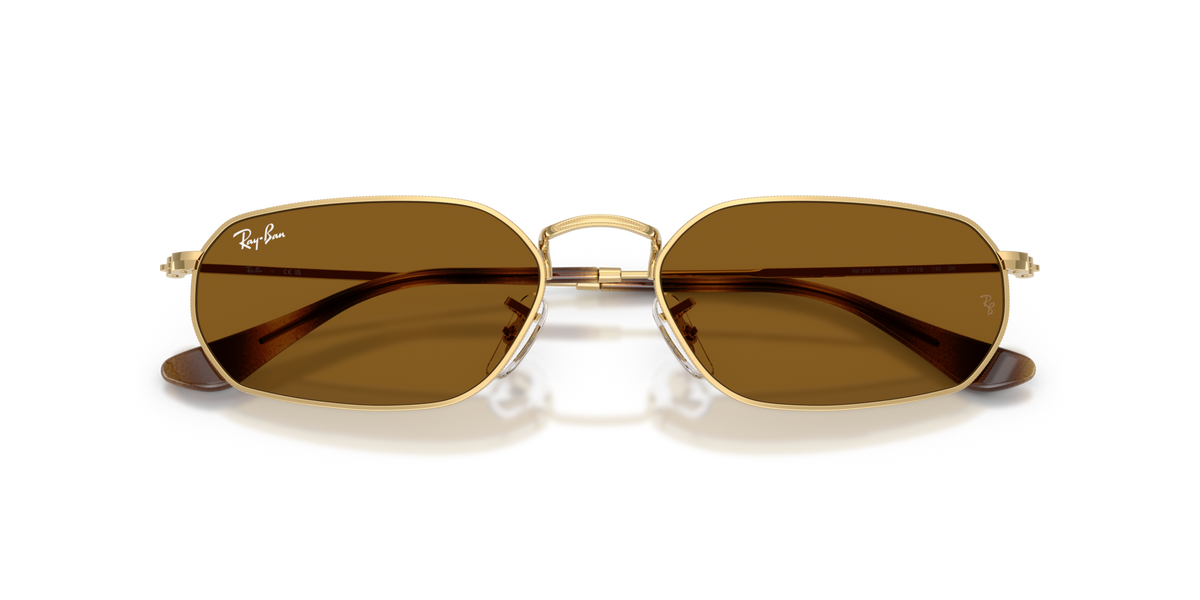 Ray-Ban RB3947 001/33 arista gold sunglasses 54mm folded view