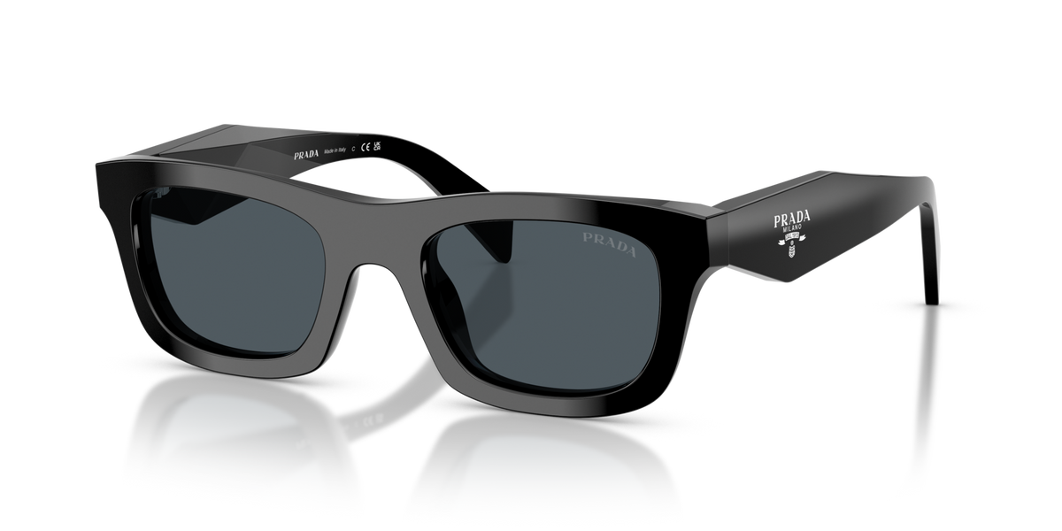 Prada PRC06S 16K70B black sunglasses 50mm angled view