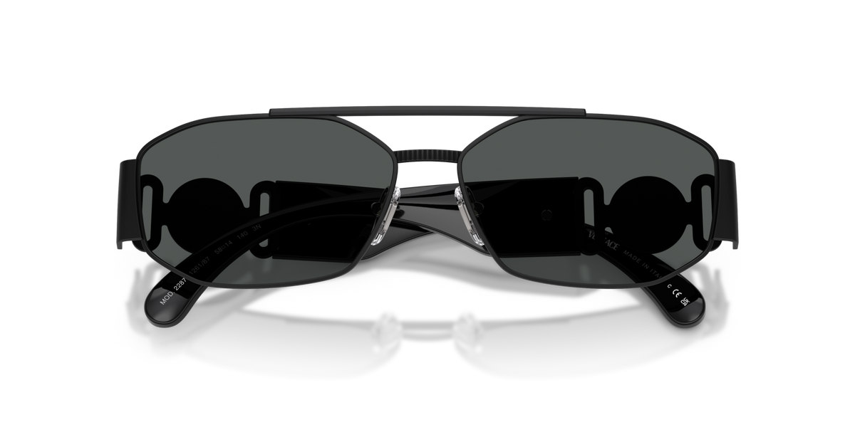 Versace VE2287 126187 matte black sunglasses 58mm folded view