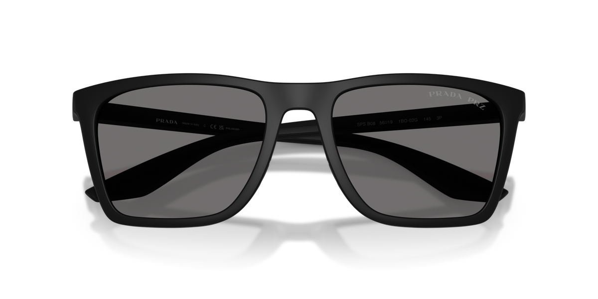 Prada Linea Rossa PSB08S 1BO02G matte black sunglasses 56mm folded view