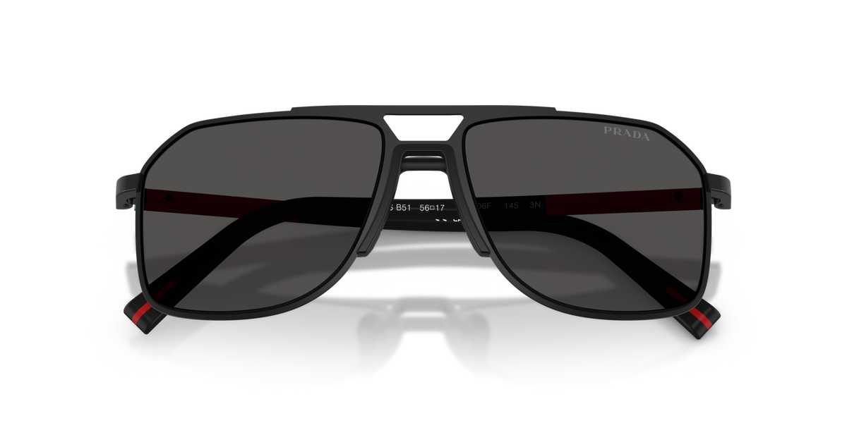 Prada Linea Rossa PSB51S 1BO06F matte black sunglasses 56mm folded view