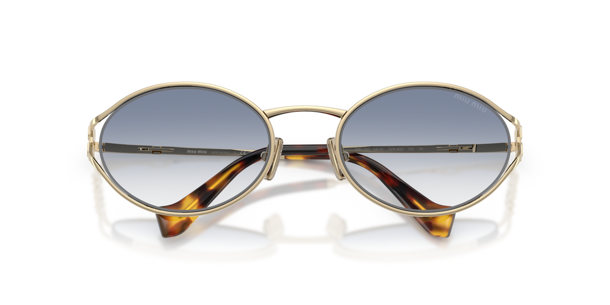 Miu Miu MU52YS ZVN80O pale gold sunglasses 54mm folded view
