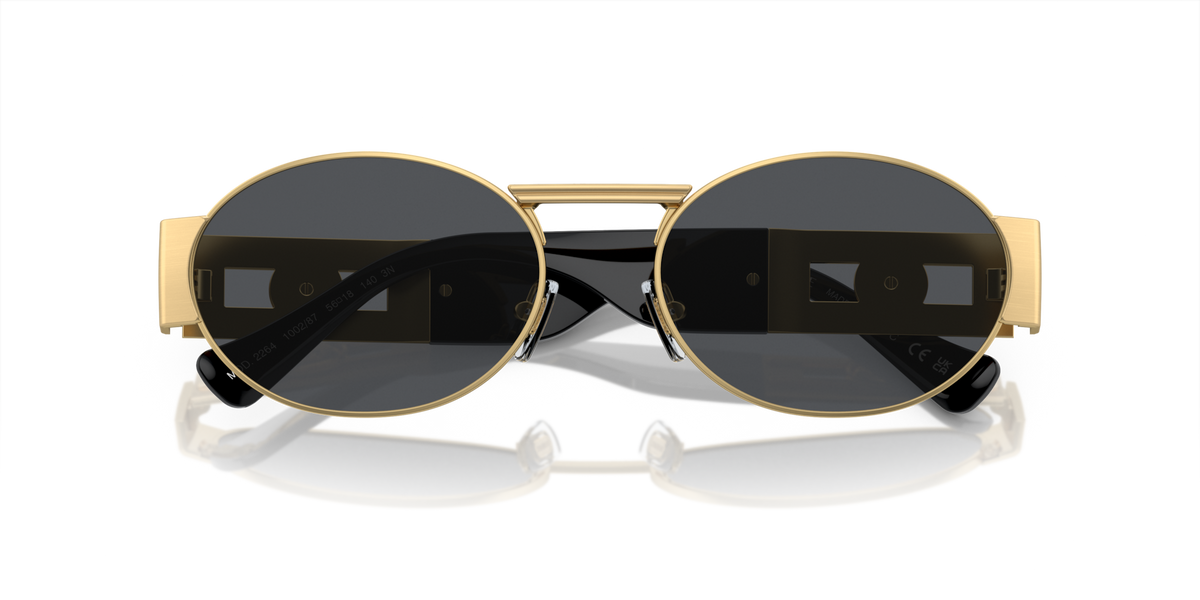 Versace VE2264 100287 matte gold sunglasses 56mm folded view