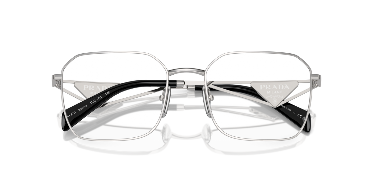 Prada PRA51V 1BC1O1 silver eyeglasses 55mm folded view