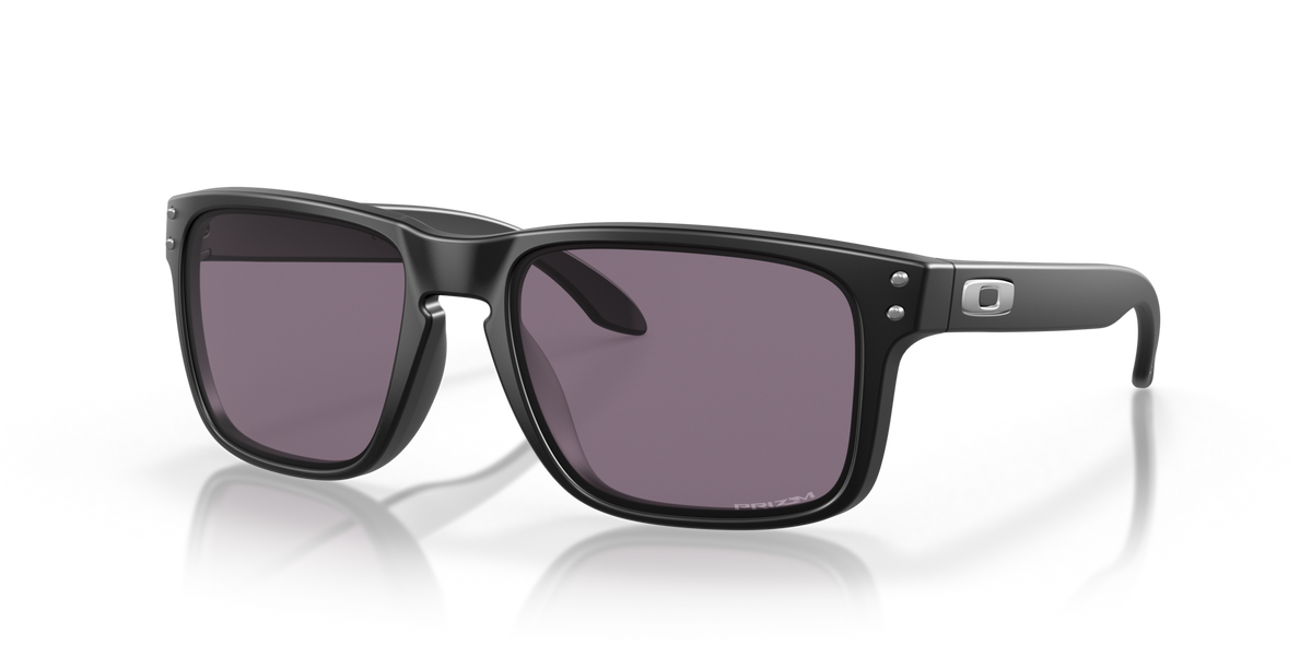 Oakley OO9102 E8 matte black sunglasses 55mm angled view