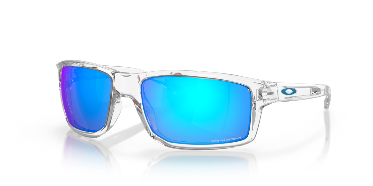 Oakley OO9449 04 polished clear sunglasses 60mm angled view