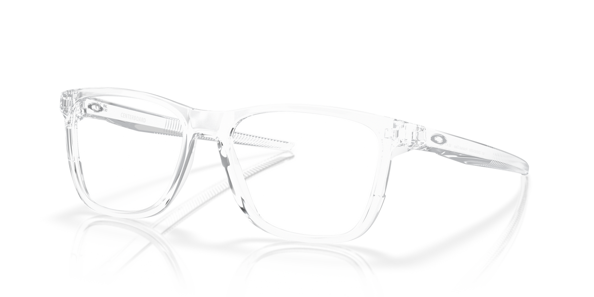 Oakley OX8163 03 polished clear eyeglasses 53mm angled view