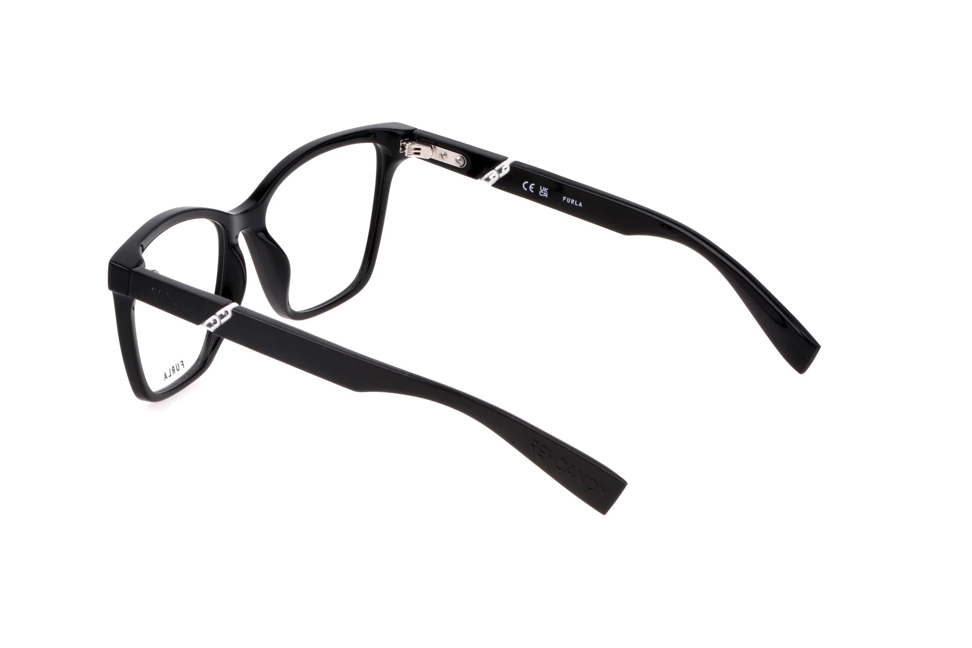 Furla VFU668 0700 shiny black eyeglasses 54mm angled view
