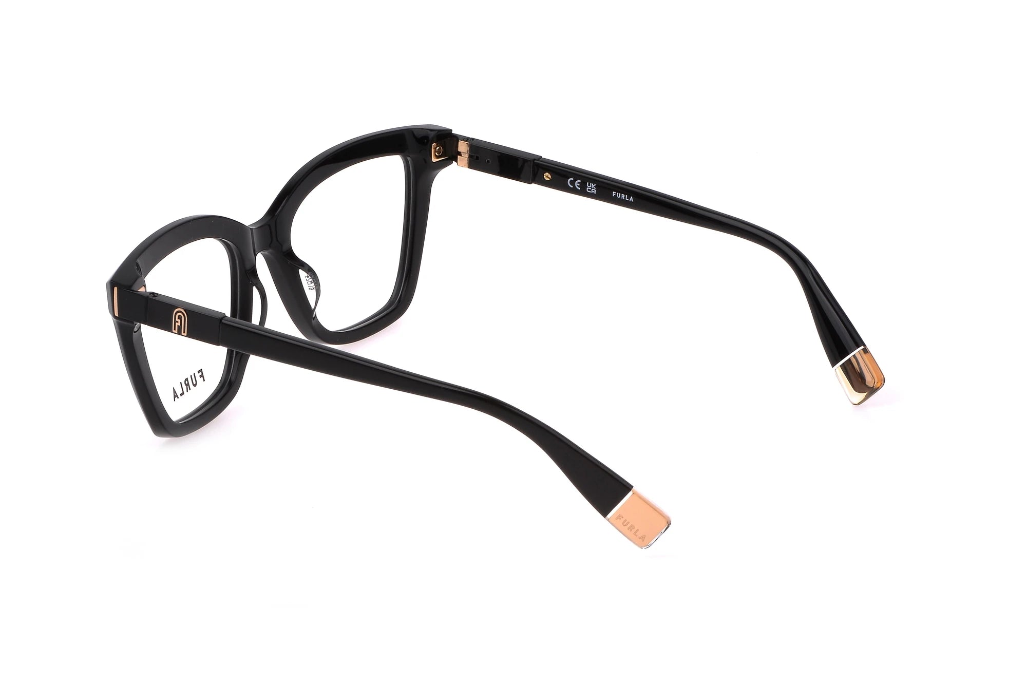 Furla VFU721 700Y shiny black eyeglasses 52mm angled view