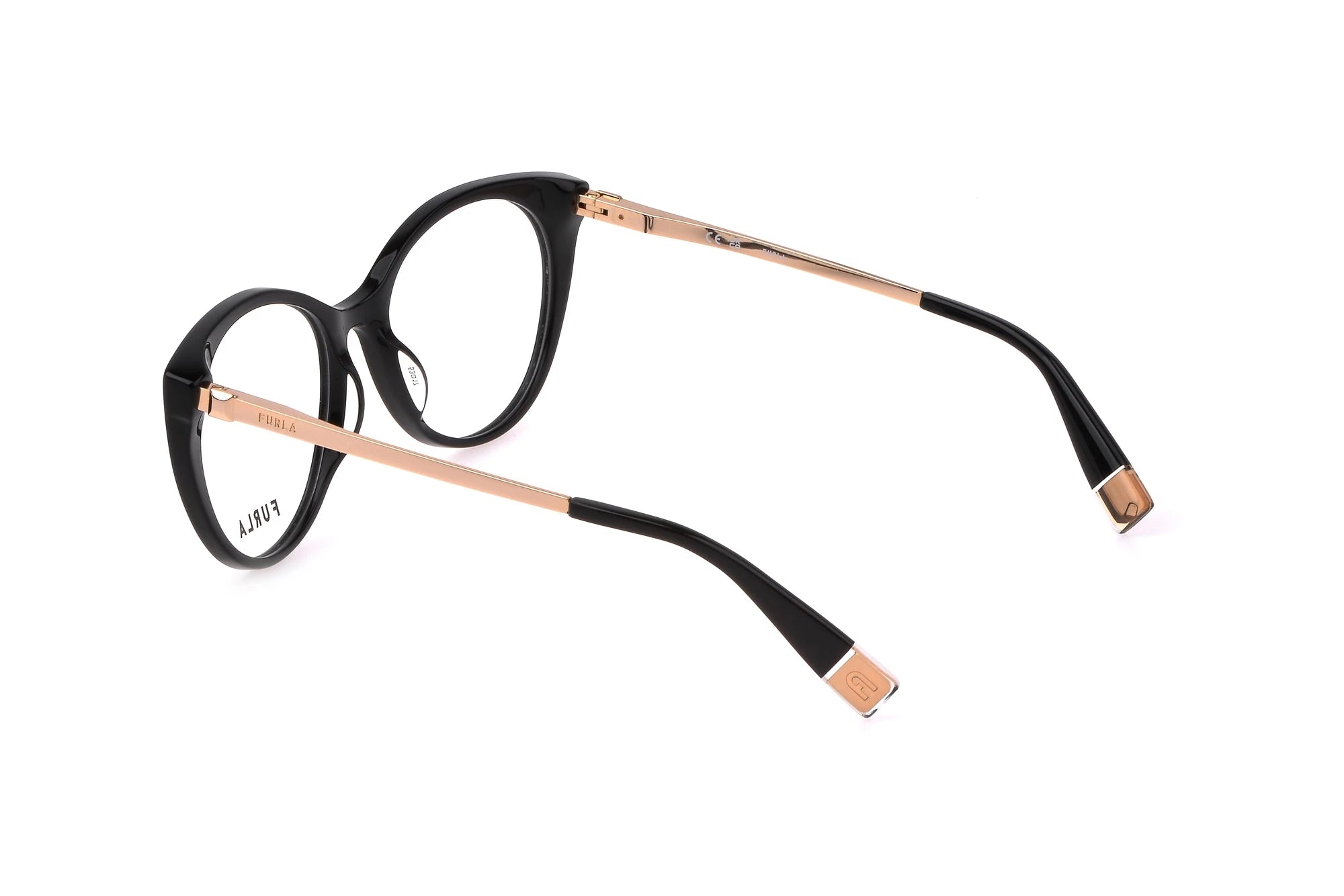Furla VFU722 0700 shiny black eyeglasses 53mm angled view