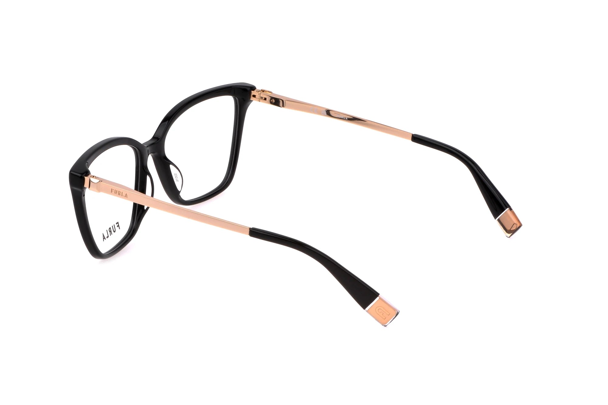 Furla VFU723 0700 shiny black eyeglasses 55mm angled view