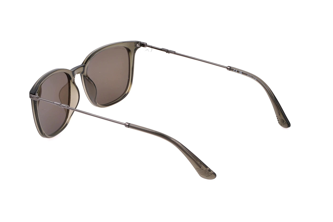 Police Origins Lite 17 SPLL77 G61P transparent green polarized sunglasses 53mm angled view