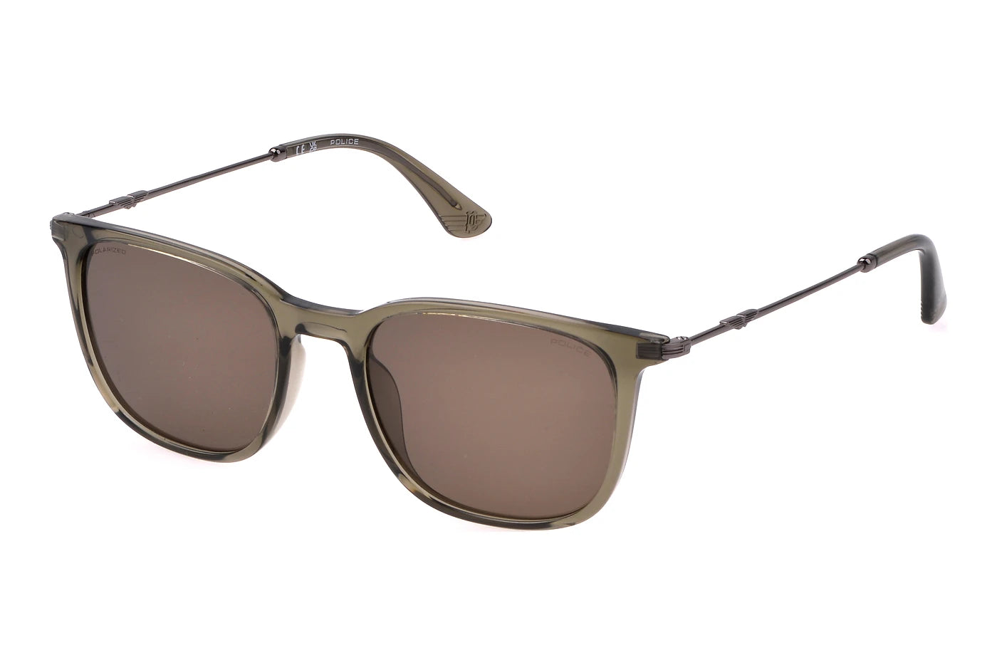 Police Origins Lite 17 SPLL77 G61P transparent green polarized sunglasses 53mm front view