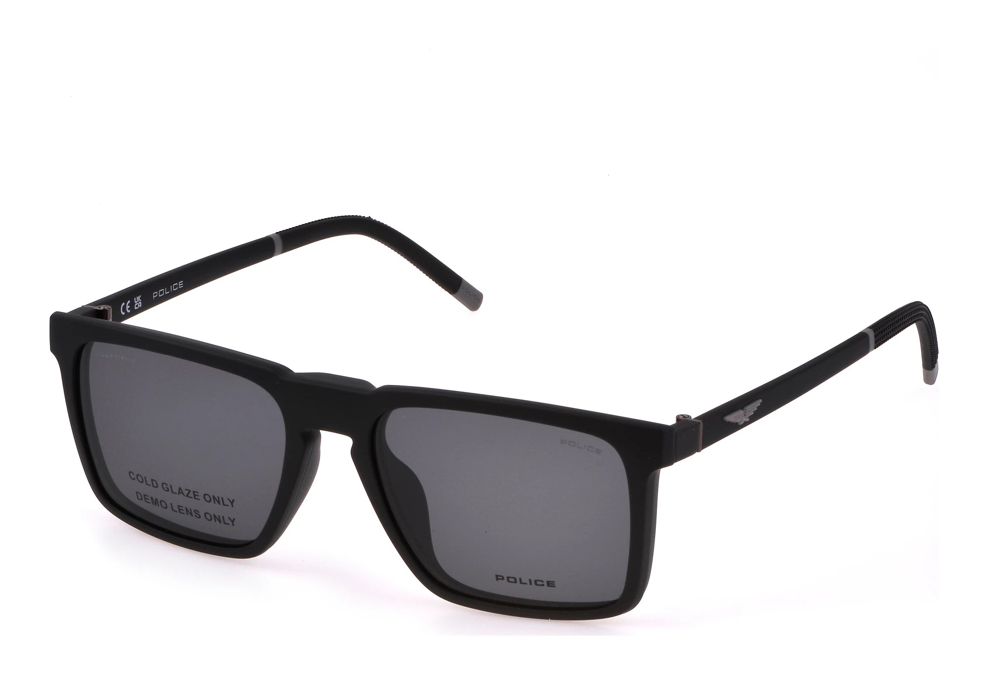 Police Solstice Lite UPLL75 U28P matte black clip-on eyeglasses 54mm front view