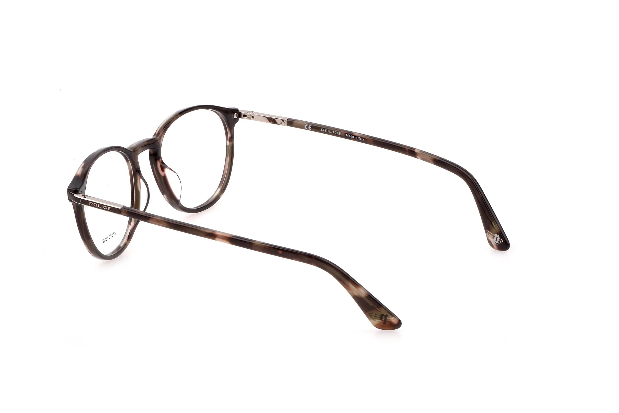 Police VPLD12 03BP matte blue havana eyeglasses angled view