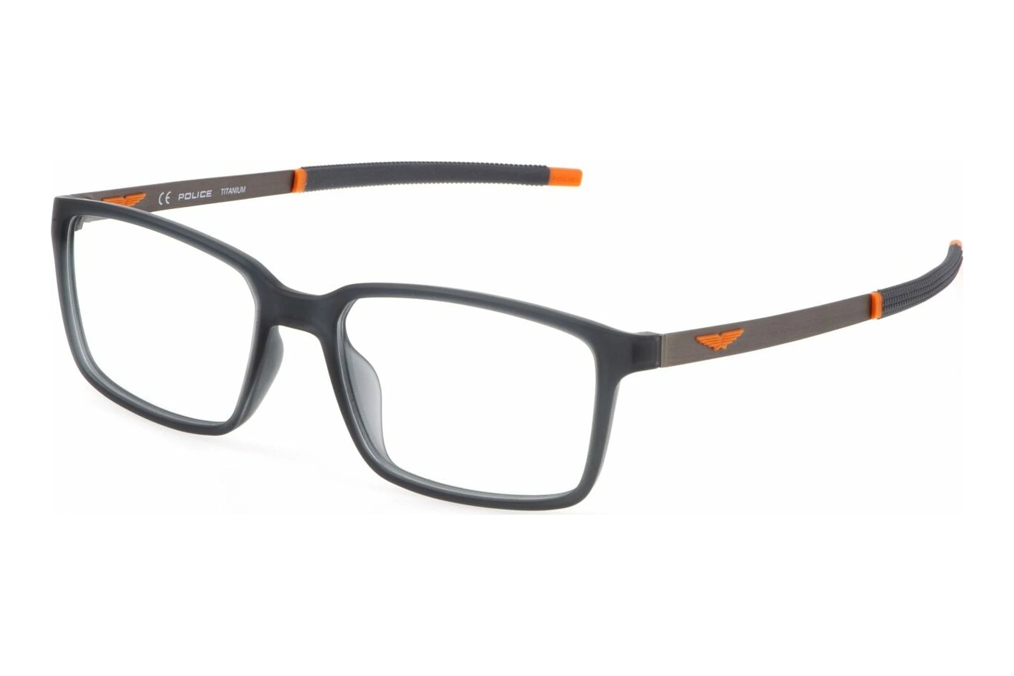 Police VPLF85 07VG transparent grey eyeglasses 54mm front view