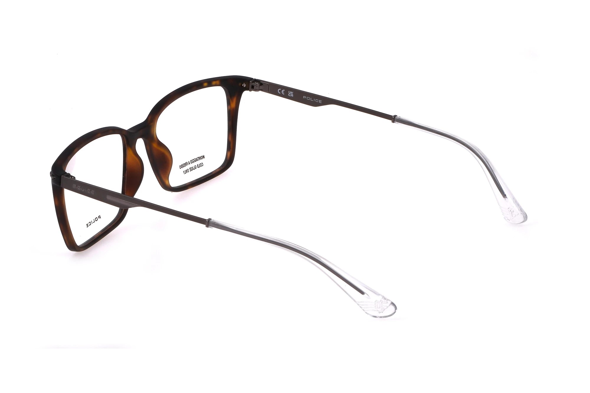 Police VPLL62 0978 dark havana eyeglasses angled view