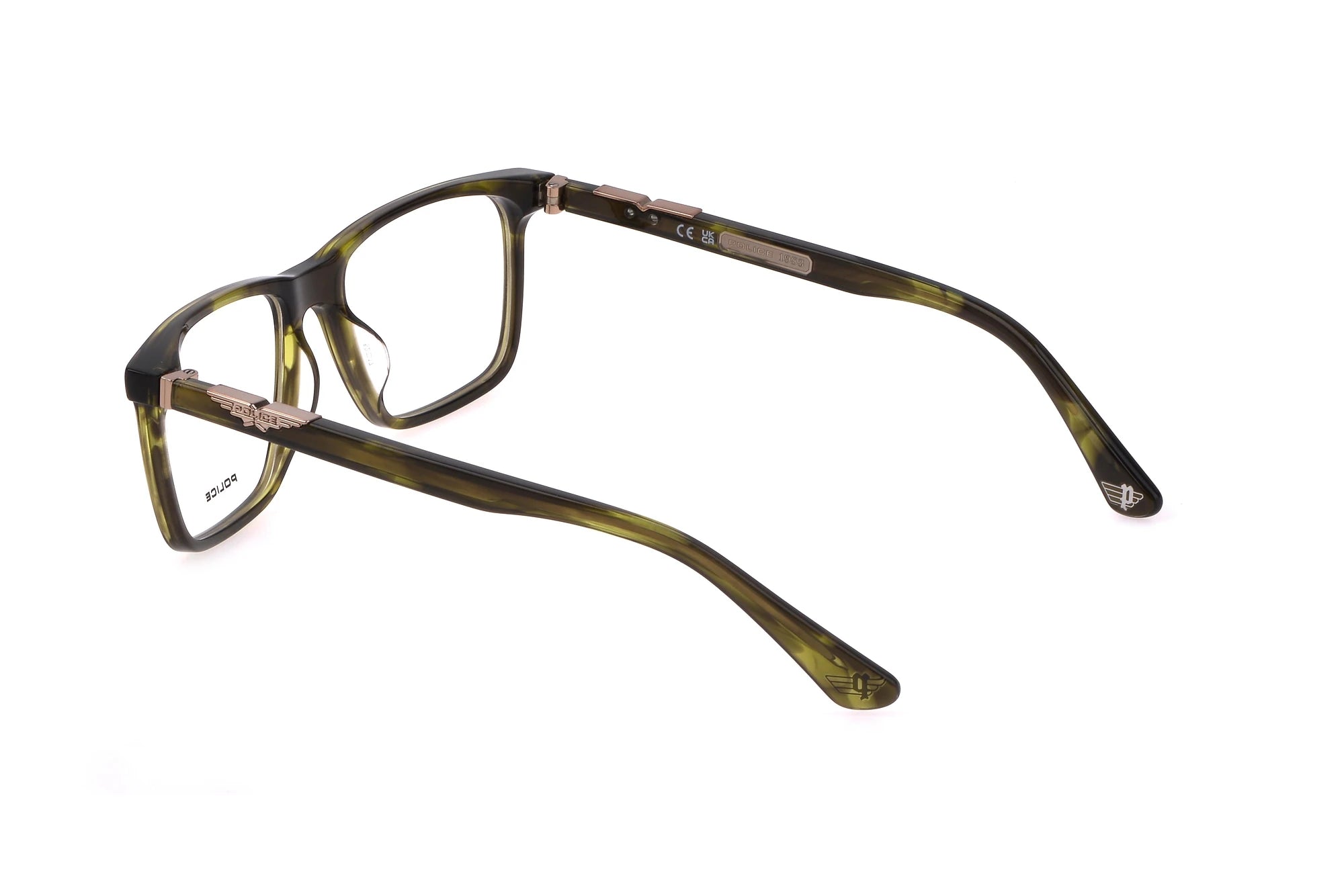 Police VPLL71 09W7 clear grey eyeglasses angled view