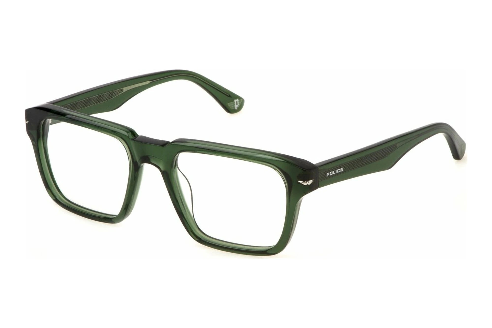 Police VPLN20 0G61 transparent green eyeglasses 51mm front view