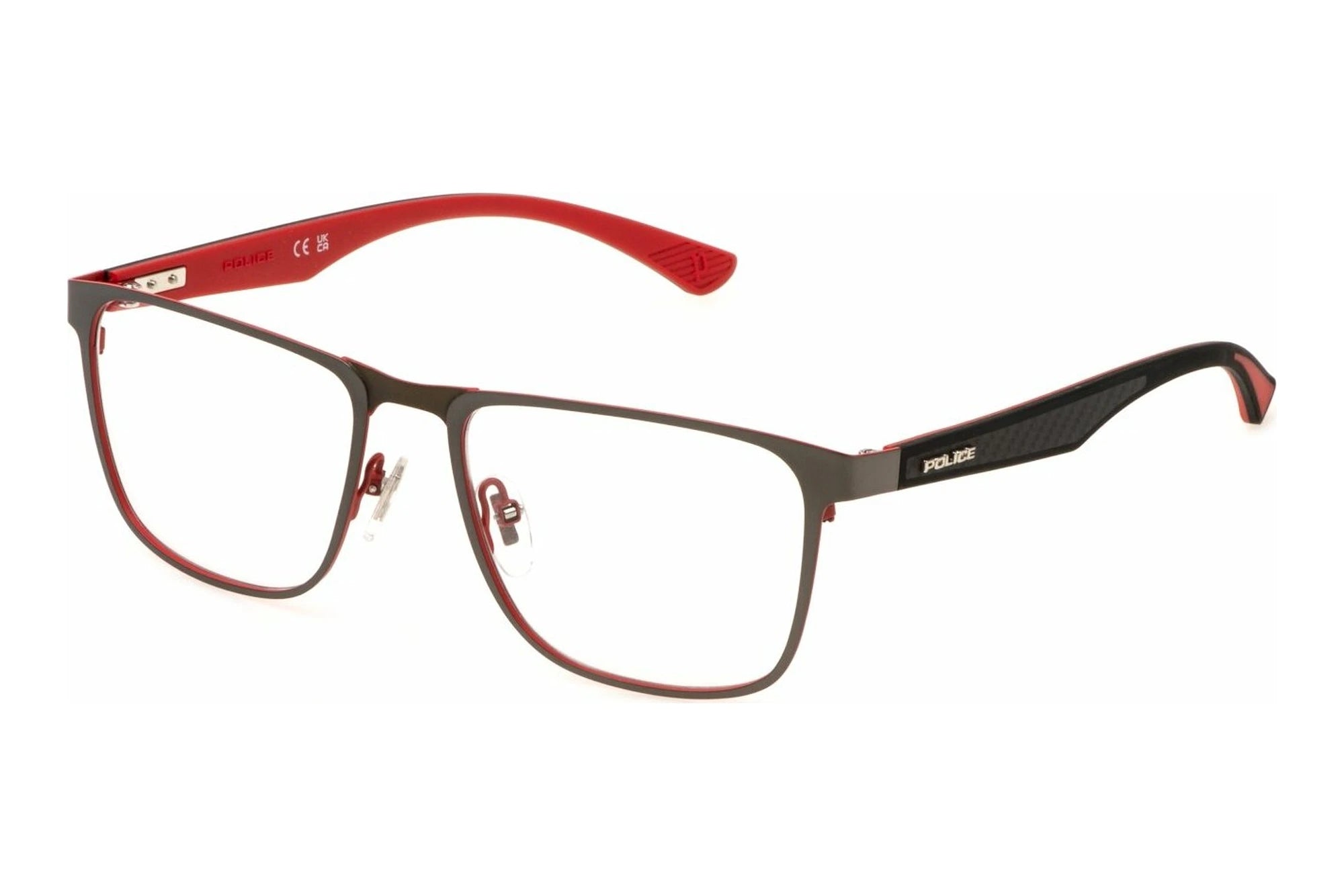 Police VPLN25 0597 gunmetal and red eyeglasses 54mm front view